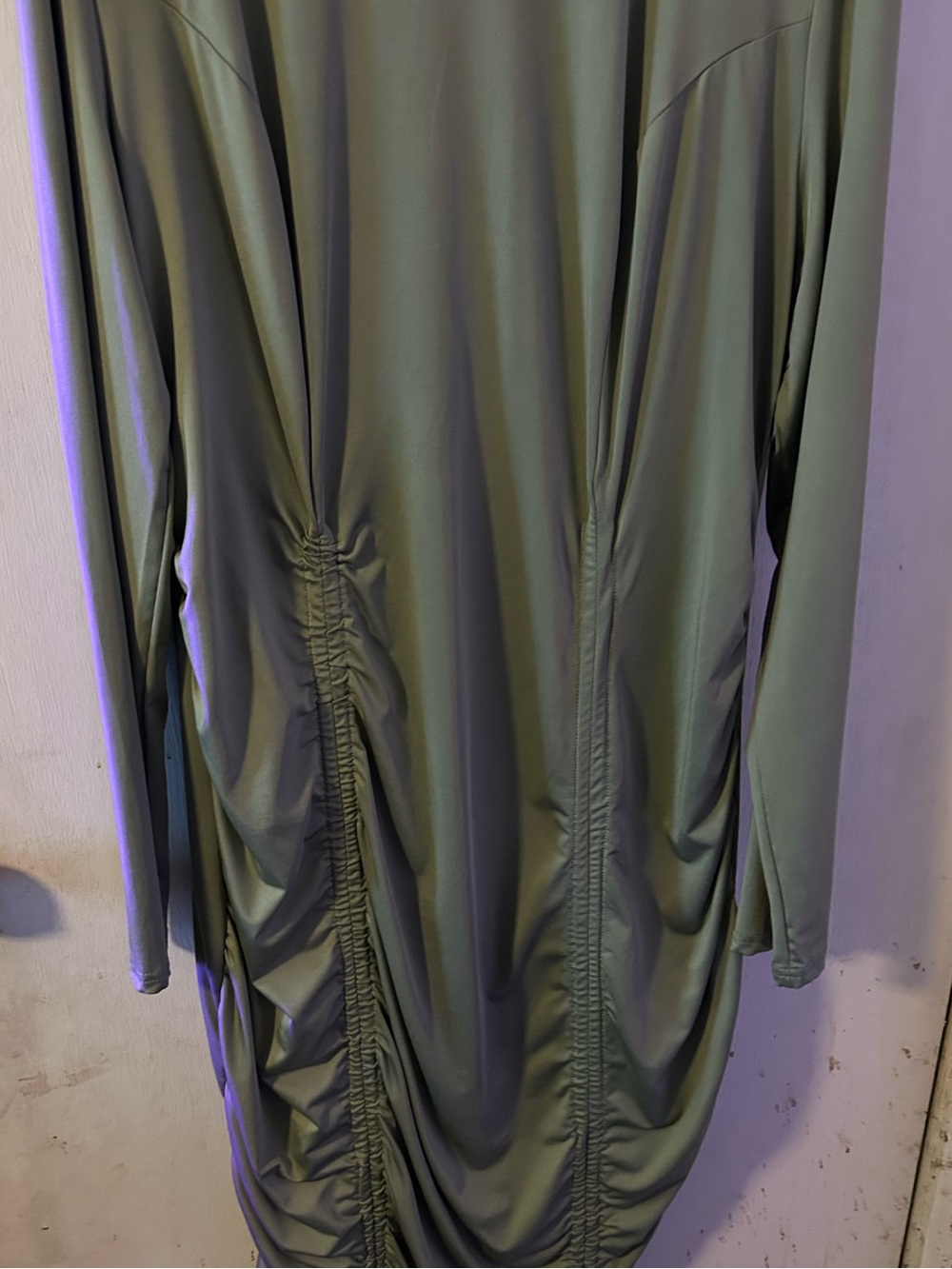Rebdolls Sage Green Ruched Long Sleeve Midi Dress